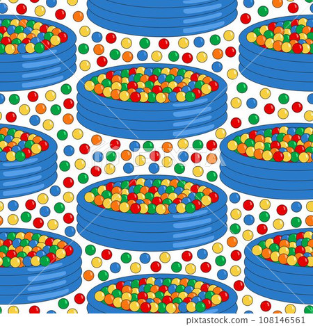 Kiddie inflatable pool full of plastic balls. Seamless pattern. Kiddie inflatable pool full of plastic balls. Seamless pattern. 108146561