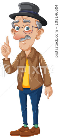 Old Grandfather Wearing Hat and Glasses Cartoon Character 108146604
