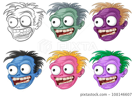 Set of Zombie Cartoon Heads and Outlines Set of Zombie Cartoon Heads and Outlines 108146607