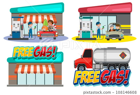 Colorful Gas Station Banner Illustration in Vector Style Colorful Gas Station Banner Illustration in Vector Style 108146608