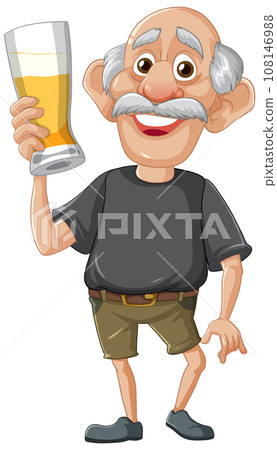 Cheerful Old Grandfather Enjoying a Pint of Beer 108146988