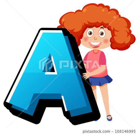 English Letters A Alphabet Font with Boy and Girl Cartoon Characters English Letters A Alphabet Font with Boy and Girl Cartoon Characters 108146995