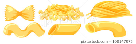 Assorted Pasta Types in Vector Cartoon Style Assorted Pasta Types in Vector Cartoon Style 108147075
