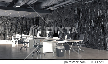 modern office interior with rock feature 108147299