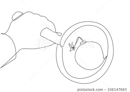 Continuous one line drawing big hand holding magnifying glass highlighting bomb with a burning fuse. Concept lack of security can be dangerous for surrounding situation. Single line draw design vector Continuous one line drawing big hand holding magnifying glass highlighting bomb with a burning fuse. Concept lack of security can be dangerous for surrounding situation. Single line draw design vector 108147665