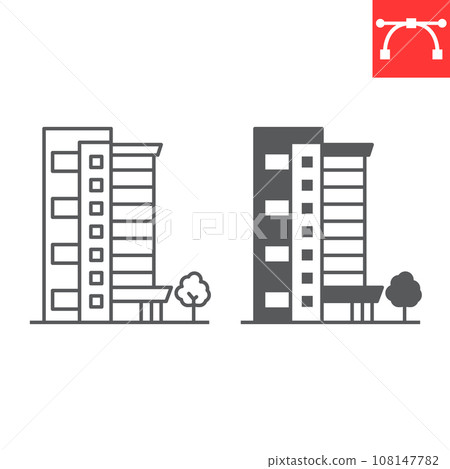 Residential building line and glyph icon, real estate and apartment, condominium vector icon, vector graphics, editable stroke outline sign, eps 10. Residential building line and glyph icon, real estate and apartment, condominium vector icon, vector graphics, editable stroke outline sign, eps 10. 108147782