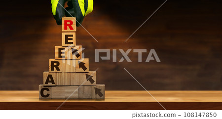 Gloved Hand Arranging Wooden Blocks with Text Career and Arrows 108147850