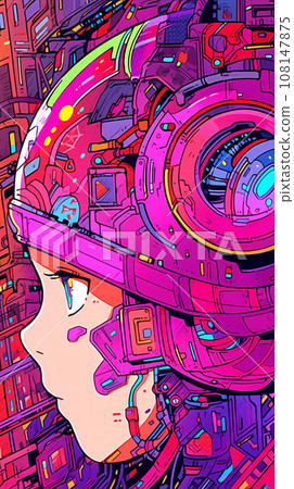 手绘卡通精美科技感人工智能机器人女孩插画 手绘卡通精美科技感人工智能机器人女孩插画 108147875
