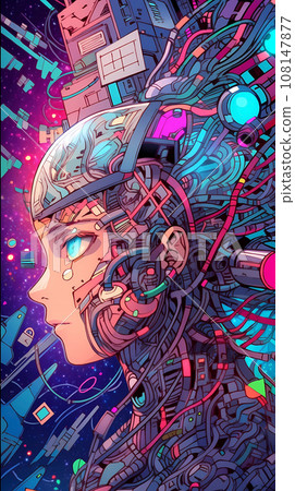手绘卡通精美科技感人工智能机器人女孩插画 手绘卡通精美科技感人工智能机器人女孩插画 108147877