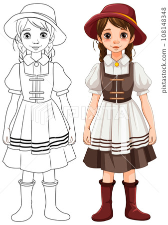 Outline of Woman in German Bavarian Outfit 108148348