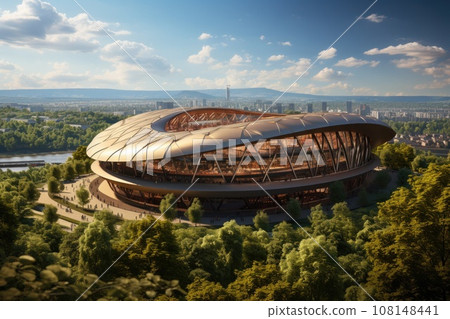 Modern futuristic football stadium in city park Modern futuristic football stadium in city park 108148441