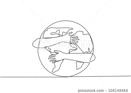 Single continuous line drawing of hands hugging globe. Keeping the earth green so that it remains suitable for human life. Concept of World Environment Day. One line design vector illustration 108148468