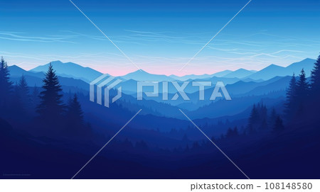 Mountain forest landscape silhouette. Travel background panorama 108148580