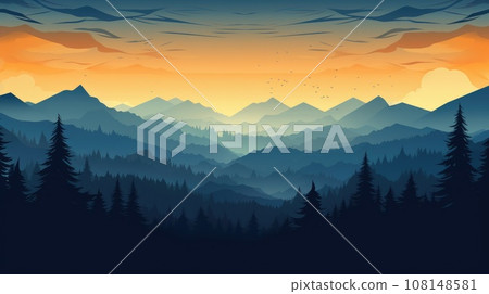 Mountain forest landscape silhouette. Travel background panorama Mountain forest landscape silhouette. Travel background panorama 108148581