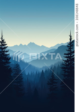 Mountain forest landscape silhouette. Travel background panorama Mountain forest landscape silhouette. Travel background panorama 108148648