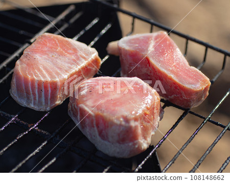 Raw Grill Tuna Steak at picnic 108148662