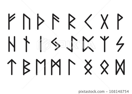 Set runes scandinavian alphabet, esoteric symbols mystyc in doodle style isolated on white background. Set runes scandinavian alphabet, esoteric symbols mystyc in doodle style isolated on white background. 108148754