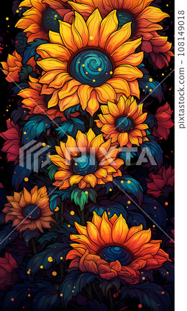 手绘漂亮的向日葵插画 108149018