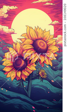 手绘漂亮的向日葵插画 108149020