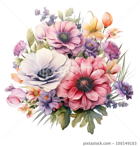 watercolor spring flowers bouqut isolated 108149183