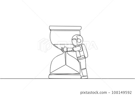 Single continuous line drawing young astronaut hugging giant hourglass. The concept of waiting for the time to return to earth. The expedition finished smoothly. One line design vector illustration 108149592