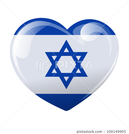 Israel flag in the shape of a heart. Heart with Israel flag. 3D illustration, symbol, vector 108149905
