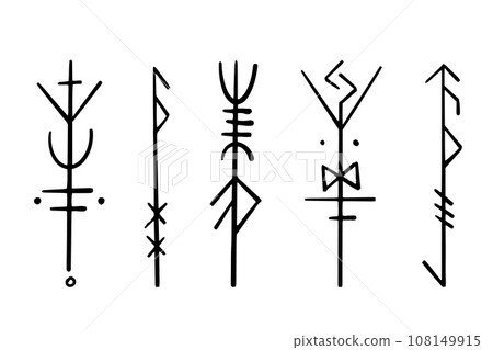 Nordic celtic runes, set norse protection symbols in doodle style, amulet, witchcraft signs on white background. Nordic celtic runes, set norse protection symbols in doodle style, amulet, witchcraft signs on white background. 108149915
