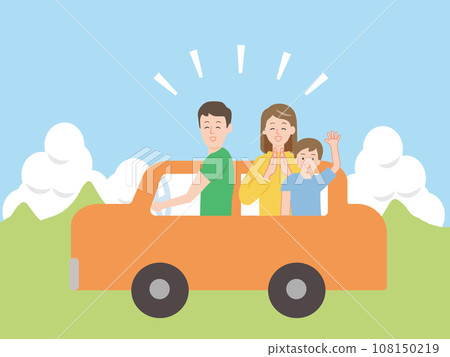 A family of young couples and children enjoying a drive 108150219