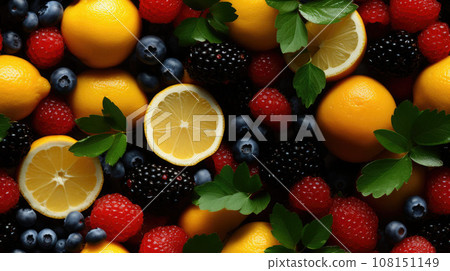 Assorted different summer tropical fresh raw fruits and berries. Clean eating, healthy lifestyle, diet and vitamin concept. Top view flatlay white table background 108151149