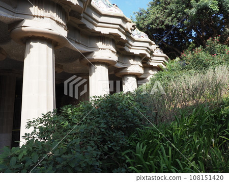 Colonnade in park guell of European city of Barcelona in Spain Colonnade in park guell of European city of Barcelona in Spain 108151420