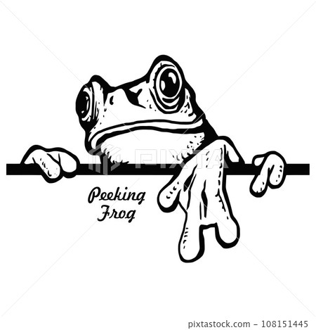 Peeking Frog - Comic Animal - Funny Animal - Wildlife Stencil - vector clipart stock Peeking Frog - Comic Animal - Funny Animal - Wildlife Stencil - vector clipart stock 108151445