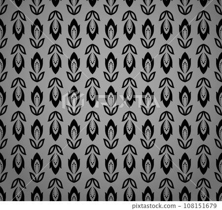 Flower geometric pattern. Seamless vector background. Black and gray ornament. Ornament for fabric, wallpaper, packaging. Decorative print Flower geometric pattern. Seamless vector background. Black and gray ornament. Ornament for fabric, wallpaper, packaging. Decorative print 108151679