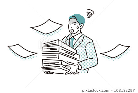 Businessman carrying a pile of documents Businessman carrying a pile of documents 108152297