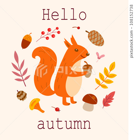 Seasonal greeting card with cute squirrel 108152738