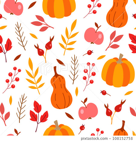 Pattern with pumpkins and falling leaves Pattern with pumpkins and falling leaves 108152758