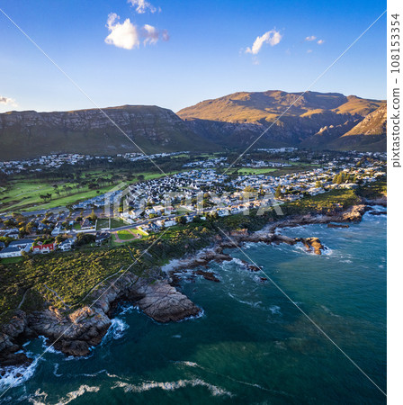 Aerial view of Hermanus coast, in Western Cape, South Africa 108153354