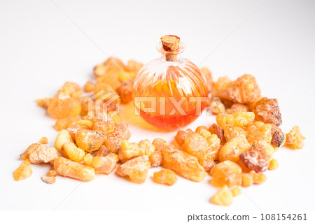 Frankincense or olibanum aromatic resin isolated on white background used in incense and perfumes. 108154261