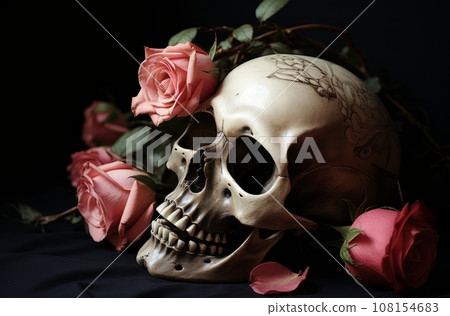 Skull with rose in mouth Skull with rose in mouth 108154683