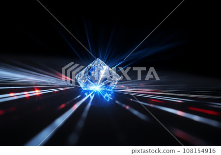 Blue laser passing through diamond, creating a mesmerizing light display Blue laser passing through diamond, creating a mesmerizing light display 108154916