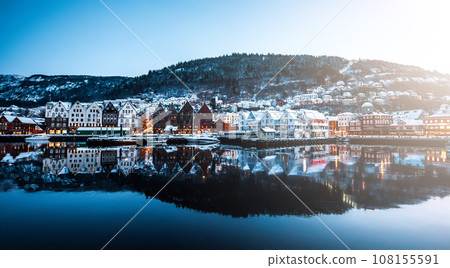 Yachts moored in harbour of Bergan, Norway Yachts moored in harbour of Bergan, Norway 108155591