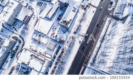 Aerial view of city panorama in winter day Aerial view of city panorama in winter day 108155934