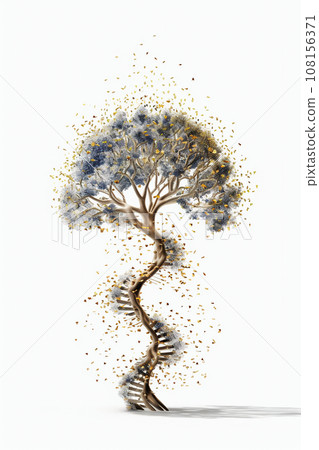 Human DNA helix with tree green leaves. Eco concept for medical, research and lab Human DNA helix with tree green leaves. Eco concept for medical, research and lab 108156371