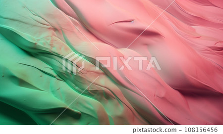 Background of make up powder on pink and green colors. Close up 108156456