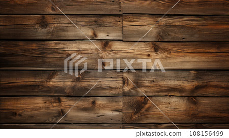 Wooden texture in dark colors. Wooden boards of natural dark walnut wood color with knots and grains 108156499
