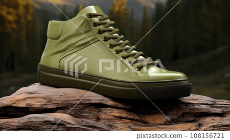 Advertising shot of green military trendy sneakers on creative natural background, Stylish fashionable minimalism concept Advertising shot of green military trendy sneakers on creative natural background, Stylish fashionable minimalism concept 108156721