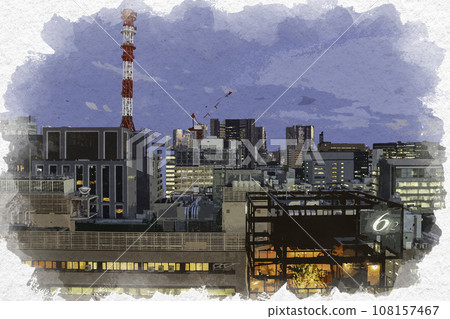 Watercolor style Ginza View from GSIX towards Ginza 6-chome Chuo-ku, Tokyo Watercolor style Ginza View from GSIX towards Ginza 6-chome Chuo-ku, Tokyo 108157467