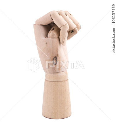 the gesture with a jointed wooden hand the gesture with a jointed wooden hand 108157589