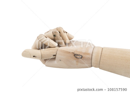 the gesture with a jointed wooden hand 108157590