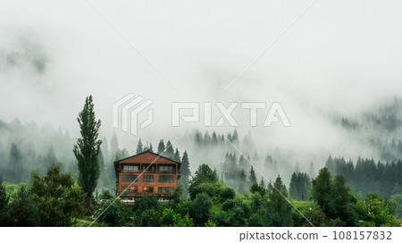 Wooden house in forest, Mestia, Georgia 108157832