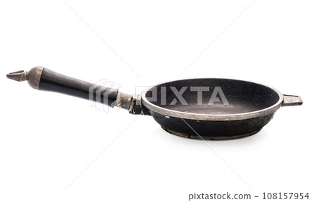 Small cast iron frying pan isolated on white background 108157954